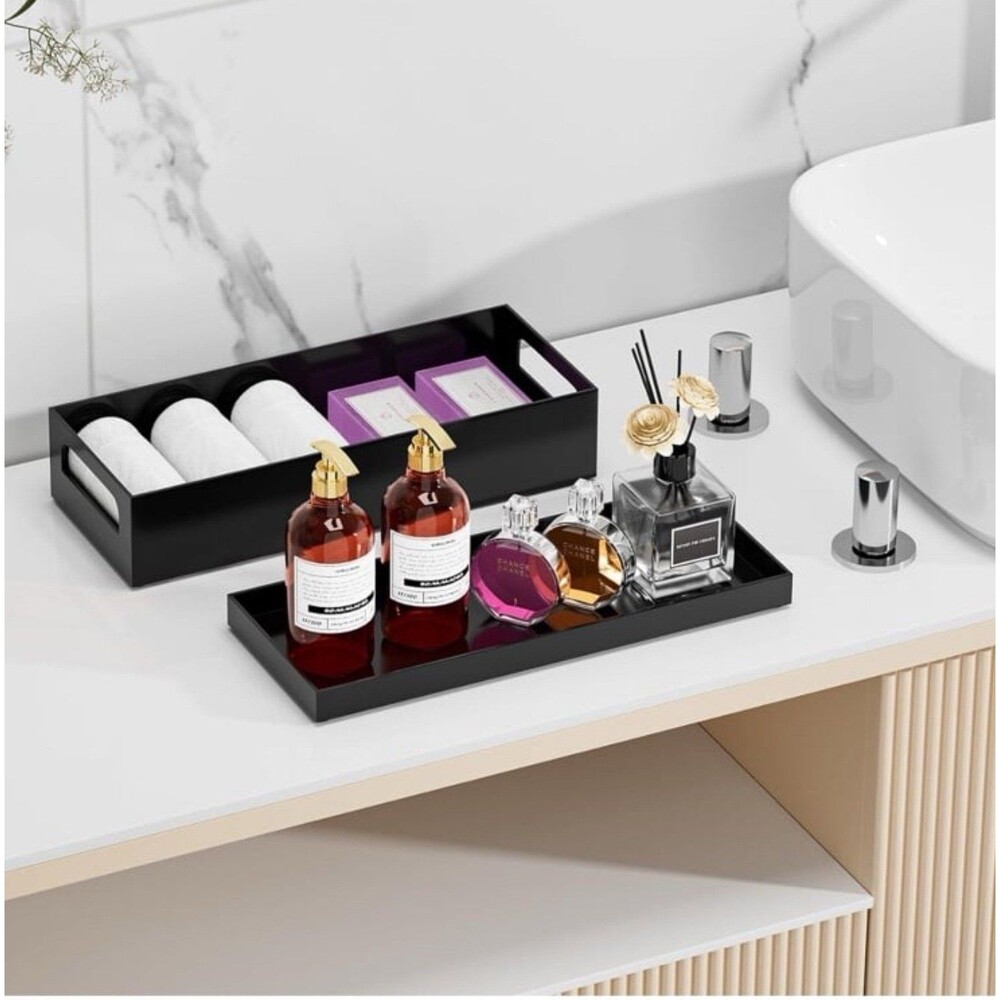 New, Set of 2 Matte Black Bathroom Counter Organizer Trays